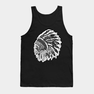 Native American Chief Skull Black and White Tank Top